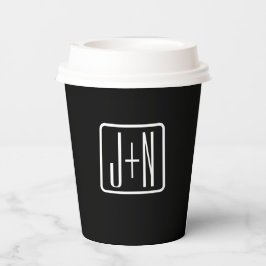 Moderne Mit Monogramm Initialen | Schwarz und Weiß Pappbecher