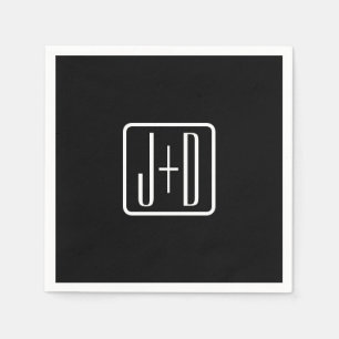 Moderne Mit Monogramm Initialen Schwarz und Weiß Serviette