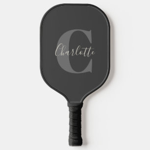 Moderne Mit Monogramm Kalligrafie Schwarz Grau Pickleball Schläger