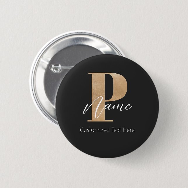 Moderne Mit Monogramm P & Name Personalisiert Button (Vorne & Hinten)