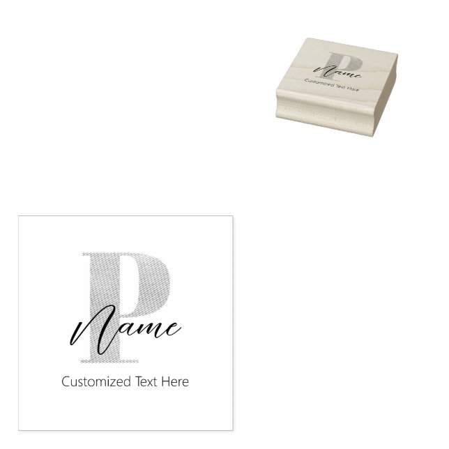 Moderne Mit Monogramm P & Name Personalisiert Gummistempel (Stempel)