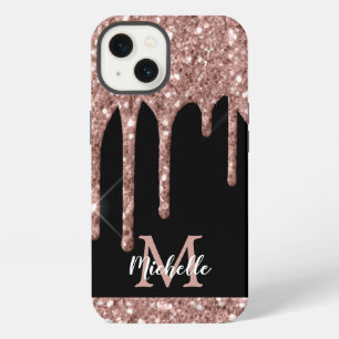 Moderne Mit Monogramm Rose Gold Glitzer Tropfen iPhone Hülle