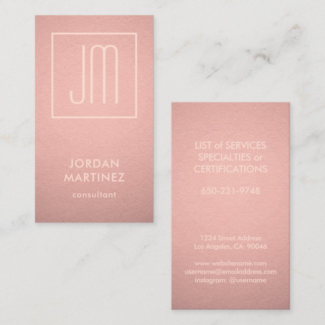 Moderne Mit Monogramm Rose Gold-Imitate zeichnen s Visitenkarte (Vorne/Hinten)