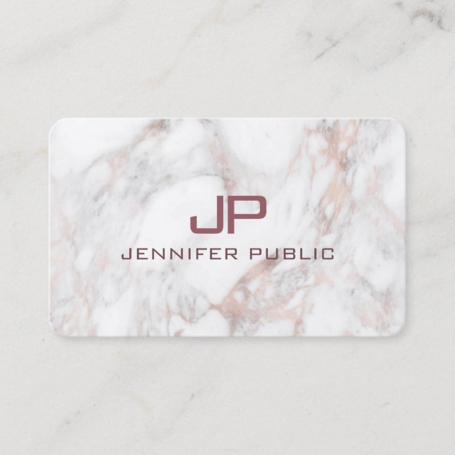 Moderne Mit Monogramm Rose Gold Weißer Marmor Visitenkarte (Vorderseite)