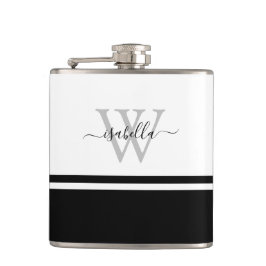 Moderne Mit Monogramm Schrift Schwarz-weiß Flachmann