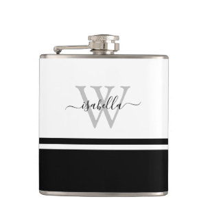 Moderne Mit Monogramm Schrift Schwarz-weiß Flachmann