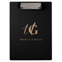 Moderne Mit Monogramm Schwarz- und Gold-Script Klemmbrett