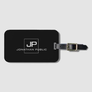 Moderne Mit Monogramm Schwarz-weiße Elegant-Vorlag Gepäckanhänger