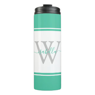 Moderne Mit Monogramm Script Minze Thermosbecher
