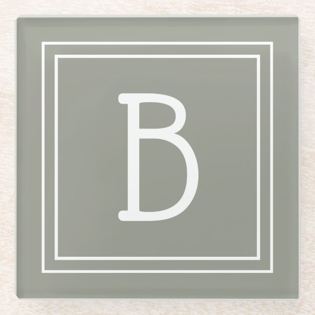 Moderne Mit Monogramm Soft Evergreen & White Initi Glasuntersetzer (Vorderseite)