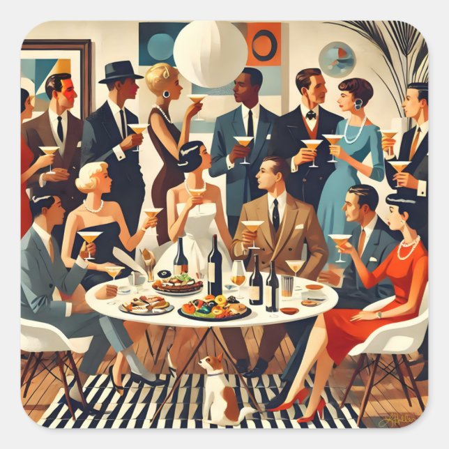Moderne Mitte des Jahrhunderts Die Martini-Intelle Quadratischer Aufkleber (Vorderseite)