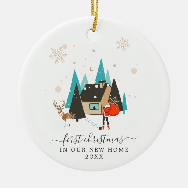 Moderne Mitte des Jahrhunderts | Erste Weihnachts- Keramik Ornament (Vorne)