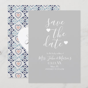 Moderne Mittelmeer-Kachel mit Herz Save the Date Einladung