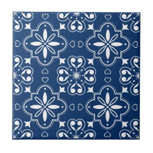 Moderne Mittelmeer-Navy-Blue-Weiß-Muster Fliese