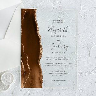 Moderne Mocha-Braun-Gold-Achat-Hochzeit Acryleinladungen