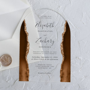 Moderne Mocha-Braun-Gold-Achat-Hochzeitsbogen Acryleinladungen