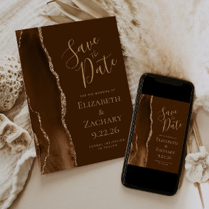 Moderne Mocha-Gold-Achat-Braun Save-the-Date-Karte Save The Date