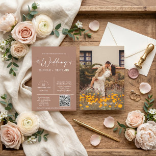 Moderne Mocha Mousse Boho Bogen QR Code Foto Einladung