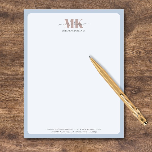 Moderne Mocha-Mousse-Monogramm-Dusty-Blue Briefbogen (Von Creator hochgeladen)