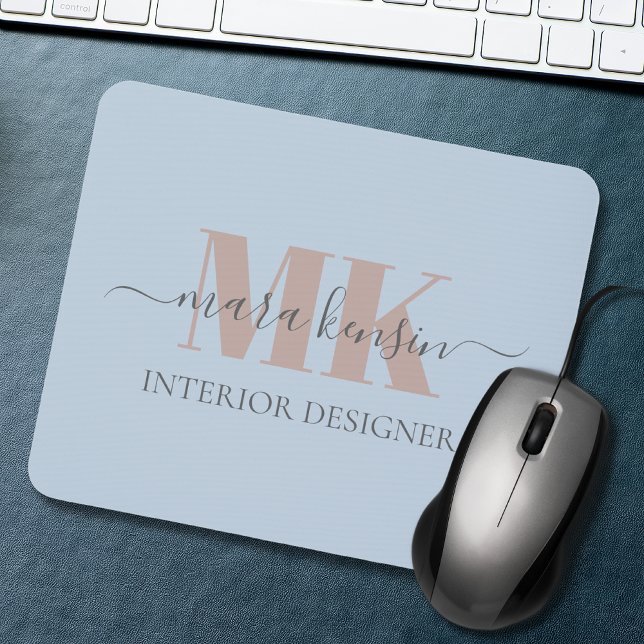 Moderne Mocha-Mousse-Monogramm Staubblau Mousepad (Von Creator hochgeladen)