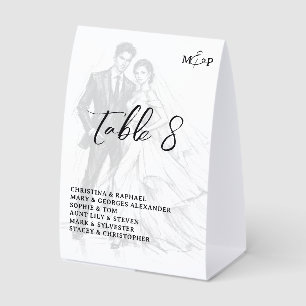Moderne Mode-Kohlezeichnung Brautpaar-Hochzeit Tischaufsteller