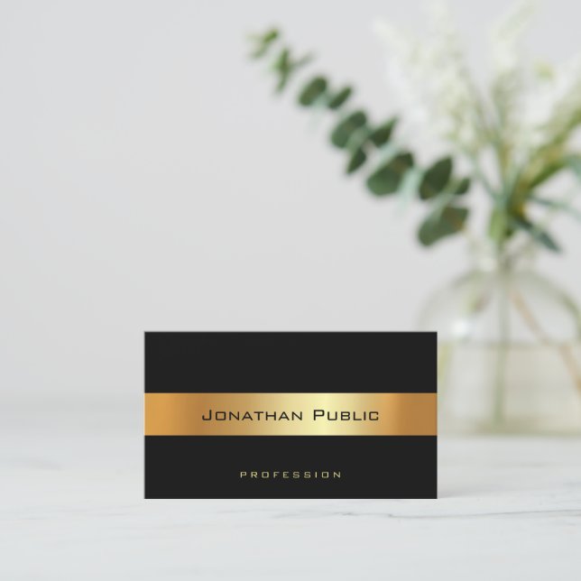 Moderne Moderne Elegantes Schwarzes Gold Beruflich Visitenkarte (Stehend Vorderseite)