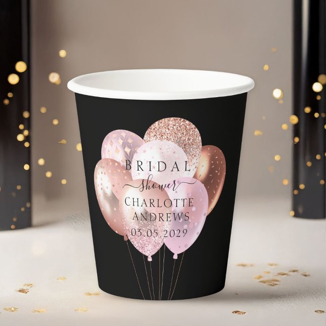 Moderne, moderne Glitzer-Ballons Pappbecher (Trendy, modern, trendy, glitter balloons paper cups with your name and date.)