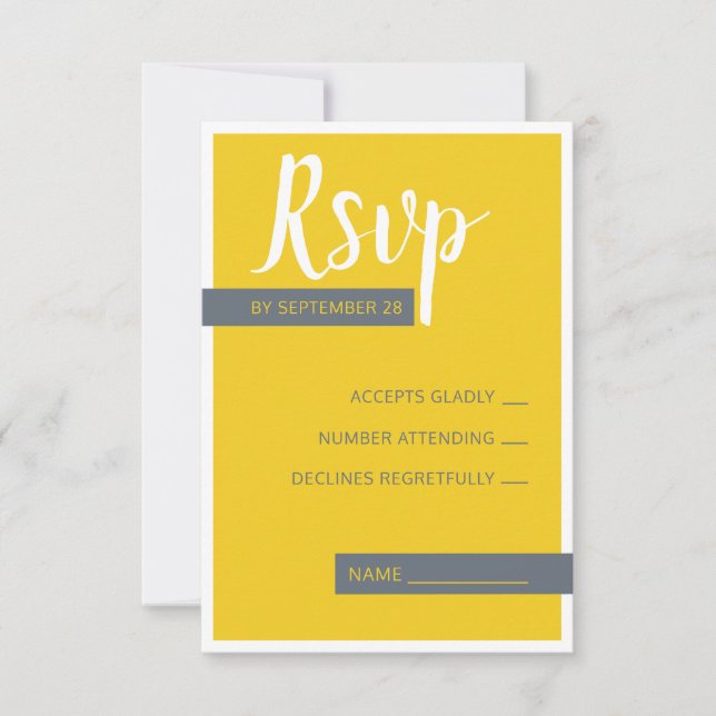 Moderne moderne graue und gelbe Hochzeit minimal RSVP Karte (Vorderseite)