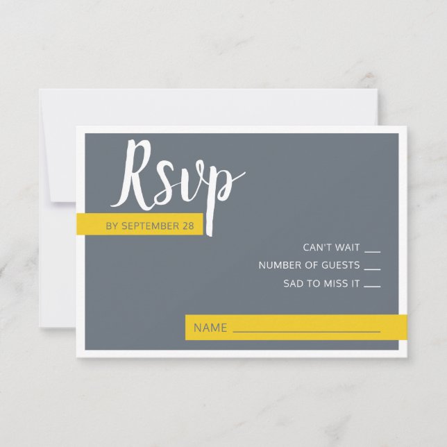 Moderne moderne graue und gelbe Hochzeit minimal RSVP Karte (Vorderseite)