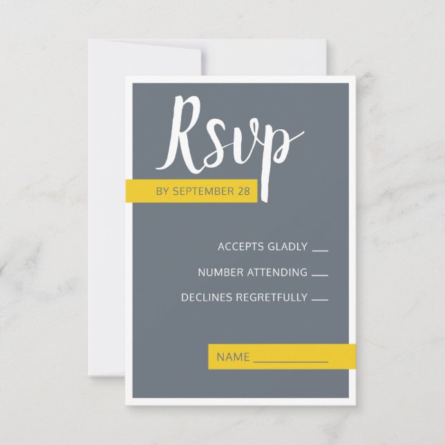 Moderne moderne graue und gelbe Hochzeit minimal RSVP Karte (Vorderseite)