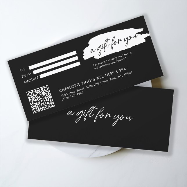 Moderne, moderne Handschrift, mit Qr-Code, schwarz (Personalized, trendy, modern, handwriting, with qr-code, black gift certificate.)