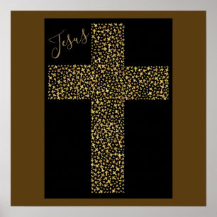 Moderne Moderne Jesus Gold Cross Braun Kunst Poster