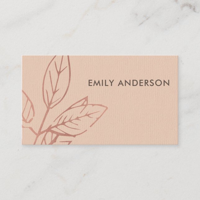 MODERNE MODERNE KRAFT BLUSH ROSE PINK BLÄTTER VISITENKARTE (Vorderseite)
