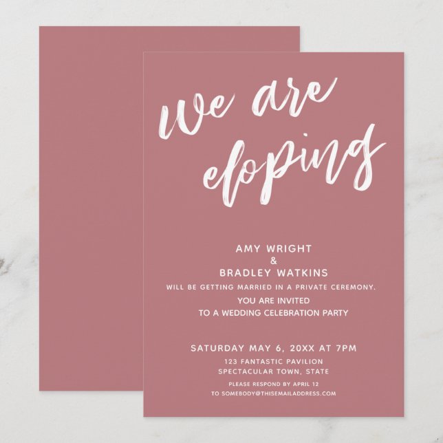 Moderne, moderne Rose - wir gehen Hochzeitsempfang Einladung (Vorne/Hinten)