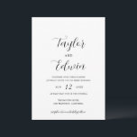 Moderne moderne Schwarz-weiße Hochzeit Einladung<br><div class="desc">Moderne Schwarz-Weiß-Einladungen mit einem einfachen und minimalistischen Layout mit Ihren Namen in einem eleganten Kalligraphieskript und Ihren Hochzeitsdetails in einem modernen Format.</div>