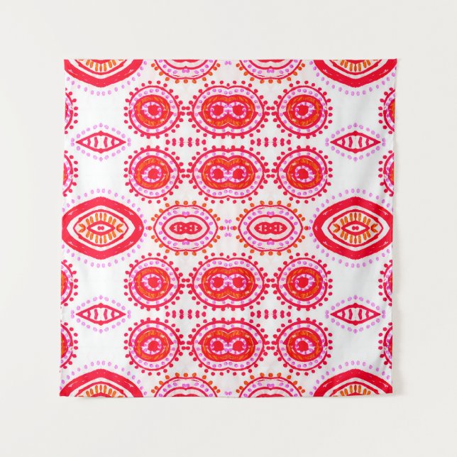 Moderne Modevorlage. Red Folklore Boho G Wandteppich (Vorderseite)