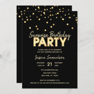 Moderne modische Gold Black SURPRISE BIRTHDAY PART Einladung