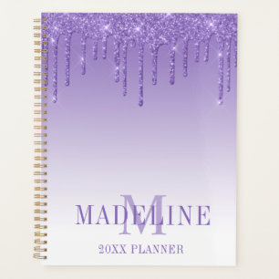 Moderne, modische, violette Glitter-Monogramm Planer