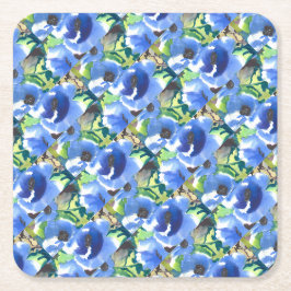 Moderne Mohnblume in blau und grün Muster Rechteckiger Pappuntersetzer