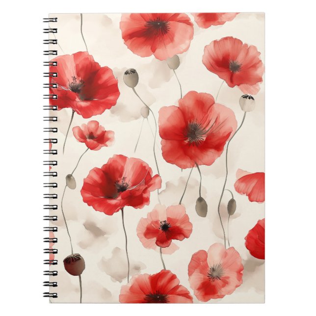 Moderne Mohnblumen Wasserfarben Muster Notizblock (Vorderseite)