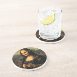 Moderne Mona Lisa mit Smartphone Getränkeuntersetzer