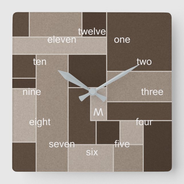Moderne Mondrian-Neutrale Quadratische Wanduhr (Vorderseite)