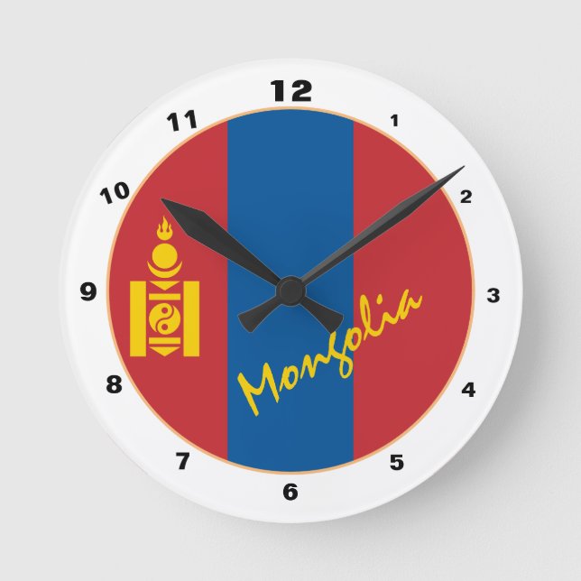 Moderne mongolische Flagge, mongolische Zuhause /  Runde Wanduhr (Vorderseite)