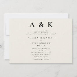 Moderne Mongram Beige Moderne Horizontale Hochzeit Einladung