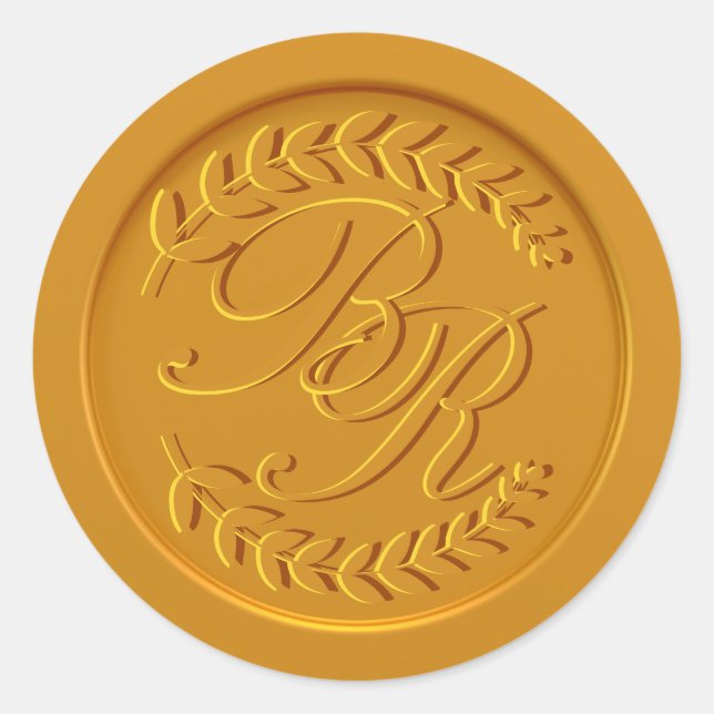 Moderne Mongram Gold Wax Umschlag Aufkleber Hochze (Vorderseite)