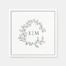 Moderne Mongram-Hochzeit des Smaragdgrünen Wappen Serviette
