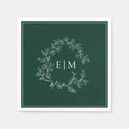 Moderne Mongram-Hochzeit des Smaragdgrünen Wappen Serviette