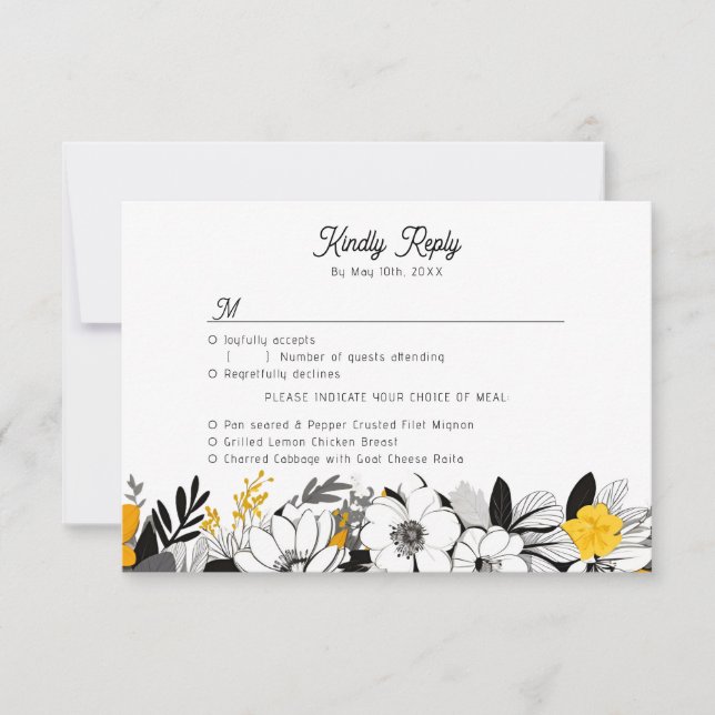 Moderne, monochrome Blume RSVP Karte (Vorderseite)