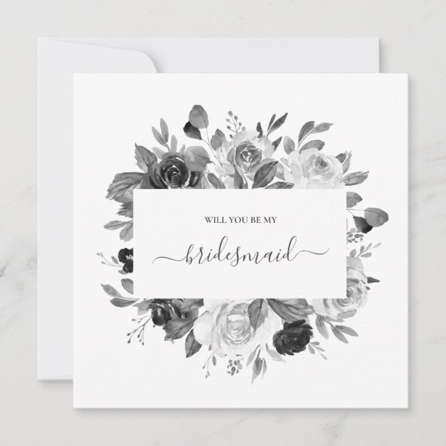 Moderne, monochrome Hochzeit der weißen Blumenzung Einladung (Vorderseite)