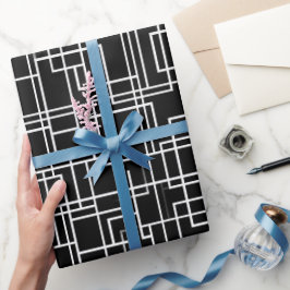 Moderne monochrome schwarze abstrakte Gitterstrukt Geschenkpapier